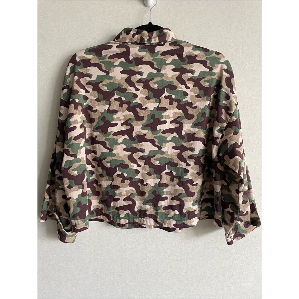 Zara camo cropped boxy button up shirt wide 3/4 sleeve XS - Picture 7 of 7